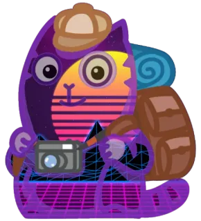 📷 кот, камера, путешествие, ретро, 80-е, вейпорвейв, закат, приключение whatsapp sticker