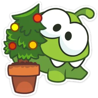 🐸 Om Nom Cut the Rope Om Nom, Cut the Rope, Рождество, дерево, мультфильм telegram sticker