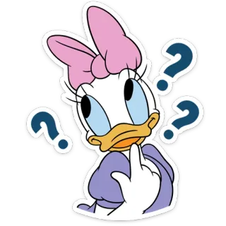 ❔ Daisy Duck Дисней, мультфильм, вопросительные знаки, думающий, персонаж, утка telegram sticker