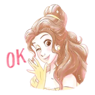 👌 Belle Beauty and the Beast OK เจ้าหญิง, ดิสนีย์, ตัวละคร, การ์ตูน, ภาพประกอบ, โอเค, อนุมัติ telegram sticker
