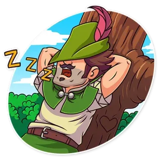 😴 cartoon, sleep, tired, man, tree, forest, cute, nap telegram sticker