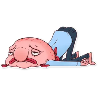 😪 Blobfish, Poisson, Dessin animé, Triste, Couché, Personnage telegram sticker