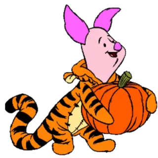 😄 Piglet Winnie the Pooh Ferkel, Tigger, Kürbis, Halloween, Cartoon, Disney, Figur telegram sticker