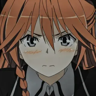 💈 chica anime, enojada, retrato, pelo rojo, ruborizarse, severa telegram sticker