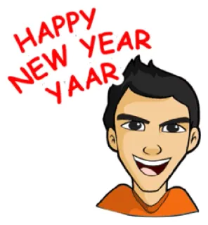 🎆 HAPPY NEW YEAR YAAR felice anno nuovo, celebrazione, saluto, yaar, cartone animato, uomo whatsapp sticker