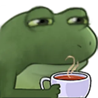 🤨 rana, café, cansado, dibujos animados, meme whatsapp sticker