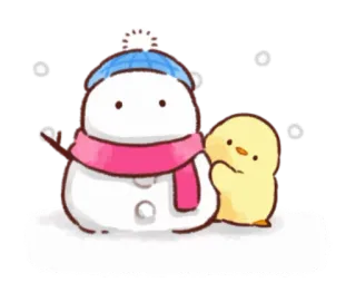🐥 snowman, winter, chick, kawaii, cute, snow, cartoon telegram sticker