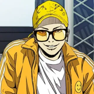 🌩 Stile anime, Personaggio, Giallo, Occhiali, Sorridendo, Ritratto whatsapp sticker