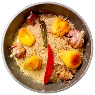 🥘 ryż, jedzenie, pilaw, czosnek, ziemniaki, posiłek telegram sticker