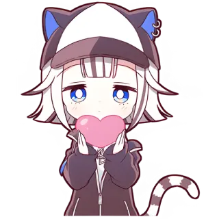 🫶 cô gái anime, kawaii, dễ thương, trái tim, tai mèo, hoạt hình telegram sticker