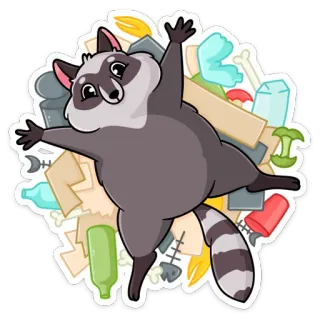 ☺️ rakun, sampah, limbah, binatang, lucu, kartun, stiker telegram sticker
