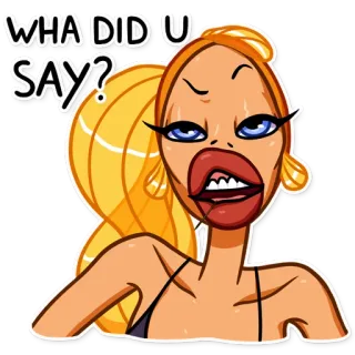 😠 WHA DID U SAY? женщина, выражение, вопрос, мультфильм telegram sticker