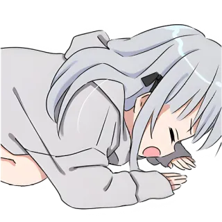 😫 anime, girl, exhausted, tired, laying down, sad, upset telegram sticker