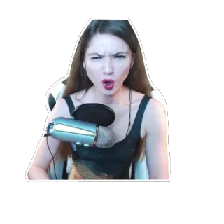 😮 женщина, микрофон, серьезный, выражение лица, портрет, девушка telegram sticker