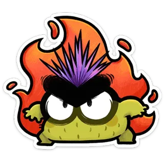 ⭐ sticker, hoạt hình, quái vật, tức giận, lửa, tóc tím, cáu kỉnh telegram sticker