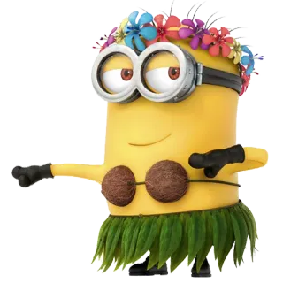 😊 Minion Despicable Me Minion, Hawaii, Hula, Blumenkranz, Kokosnuss-BH, Cartoon telegram sticker