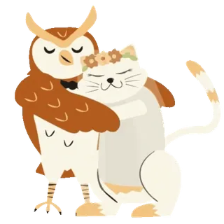 🤗 owl, cat, animals, cute, friendship, hugging, cartoon, digital art telegram sticker