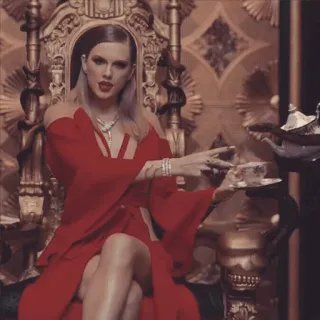 💧 Taylor Swift Taylor Swift, celebrità, popstar, cantante, abito rosso, trono telegram sticker
