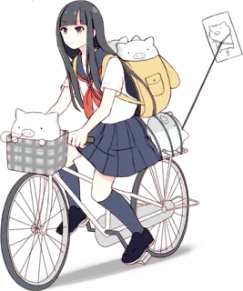 🚲 อนิเมะ, ผู้หญิง, จักรยาน, ชุดนักเรียน, หมู, น่ารัก, คาวาอิ telegram sticker