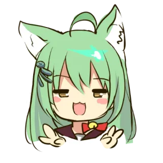 😏 anime, chibi, cat ears, green hair, cute, kawaii, sticker telegram sticker