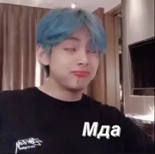 🧐 Мда persona, capelli blu, espressione, meme telegram sticker