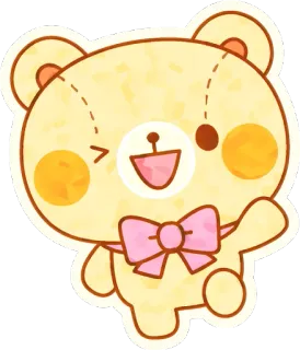 😉 boneka beruang, kartun, imut, kawaii, melambai, pita merah muda telegram sticker
