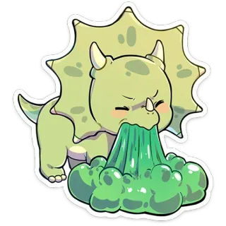 🤮 공룡, 트리케라톱스, 구토, 아픈, 만화, 귀여운, 스티커 telegram sticker