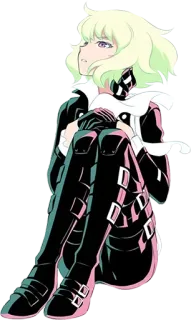 👀 anime, girl, character, light green hair, white scarf, black jacket, sitting, purple eyes telegram sticker