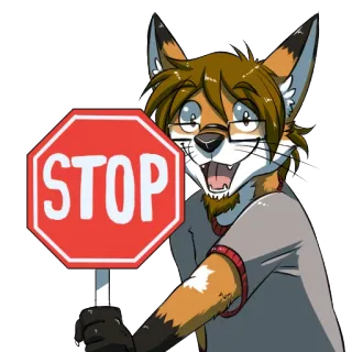 ✖ STOP Знак стоп, Фурри, Антропоморфный, Лиса, Мультфильм, Предупреждение telegram sticker