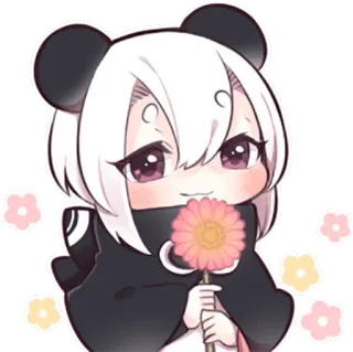 🙂 Panda, Kawaii, Lindo, Flor, Anime, Chibi, Pegatina telegram sticker