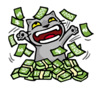 🤑 Katze, Geld, Bargeld, Dollar, Reichtum, Cartoon, Fröhlich, Feier telegram sticker