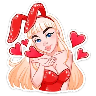 ❤️ desenho animado, mulher, orelhas de coelho, corações, adesivo whatsapp sticker