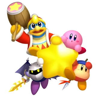 👩‍👩‍👧‍👧 Kirby gra wideo, kreskówka, różowy, król dedede, meta knight, nintendo, kirby telegram sticker