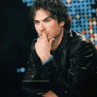 🕳 Damon Salvatore DAMON.SALVATORE.EDITZ man, portret, acteur, beroemdheid, leren jas telegram sticker