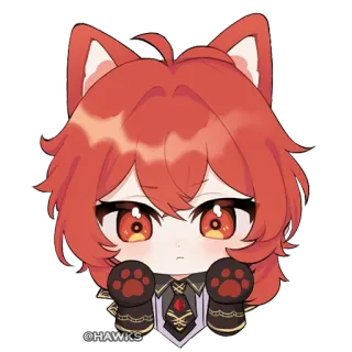 🐾 @HAWKS chibi, red hair, anime, cat ears, kawaii, cute, digital art telegram sticker