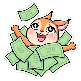 💰 dinheiro, esquilo, desenho animado, dinheiro vivo, sucesso, riqueza, celebração telegram sticker