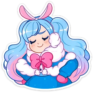 😏 Anime, Kreskówka, Słodkie, Dziewczyna, Królik, Zima, Kawaii telegram sticker