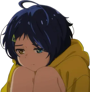 😤 Ai Ohto Wonder Egg Priority Anime, Mädchen, Traurig, Gelb, Blaue Haare, Wonder Egg Priority, Ai Ohto telegram sticker