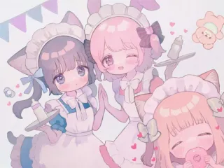 💗 lindo, anime, kawaii, maid, chibi, pastel, corazón, orejas telegram sticker