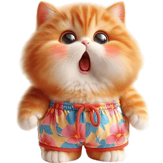 😯 mèo, dễ thương, mèo con, phim hoạt hình, cam, bãi biển, mùa hè, quần short telegram sticker