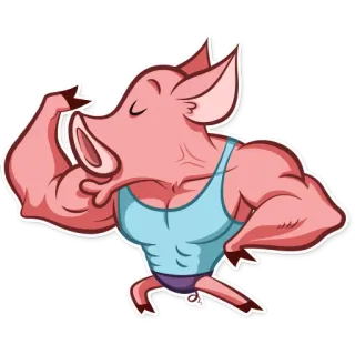 💪 Schwein, muskulös, Fitness, Cartoon, Tier, stark telegram sticker