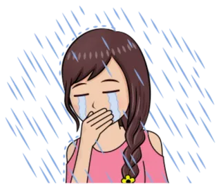 😭 chorando, triste, emocional, desenho, menina, chuva whatsapp sticker