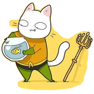 🧤 Aquaman gato, Aquaman, desenho animado, peixe, tridente, humor whatsapp sticker