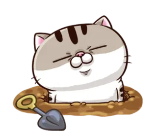 😞 고양이, 귀여운, 동물, 만화, 구멍, 삽, 파기 telegram sticker
