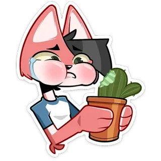 🌵 gato, desenho animado, adesivo, cacto, chorando, triste telegram sticker