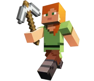 👩 Alex Minecraft videogame, pixel, houweel, blokkerig, vrouwelijk, avontuur telegram sticker