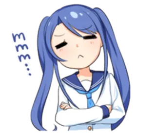 🙁 mmm... anime girl, annoyed, pout, blue hair, school uniform, cute, sticker telegram sticker