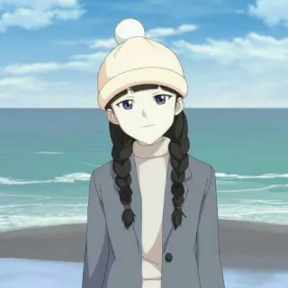 💜 Anime, Dziewczyna, Kreskówka, Postać, Zima, Plaża, Ocean telegram sticker