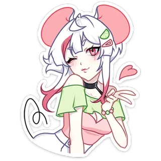 😉 Аниме, Девушка, Мышиные ушки, Милый, Подмигивание telegram sticker
