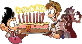 8⃣ 생일, 케이크, 축하, 만화, 초 telegram sticker